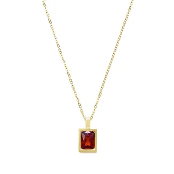 Francoski kvadratnih barve cirkon ogrlica ženska moda in ženske temperament visoko-kakovostnega jekla, titana prekrita 14K resnično zlata clavicle verige