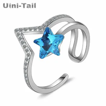 Uini-Rep vroče novih 925 Tibera silver fashion divje odprto obroč modra umetno kristalno zvezde osebnost hipster obroč, nakit,