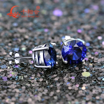 925 srebro korund modre barve, okrogle oblike, 8 mm enem laboratoriju ustvarili safir kamen uho stud Earing za nakit ženska datting