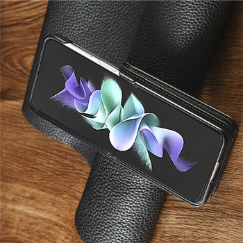 Usnja Flip Telefon Primerih Za Samsung Galaxy Ž Flip 3 Primeru Denarnice Magnetni Pokrov