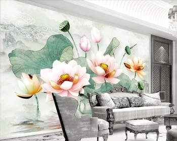 3D relief cvet sveže akvarel lotus listov ozadje de papel parede,dnevna soba, TV, kavč steno spalnica steno papirjev doma dekor