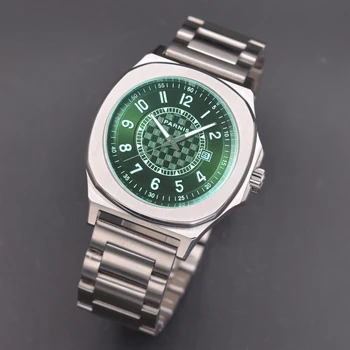 Moda Parnis 42mm Zeleni gumb za Izbiranje Mehanski Avtomatski Moške Ure Safirno Steklo Koledar Športno ročno uro reloj hombre Človek Ura