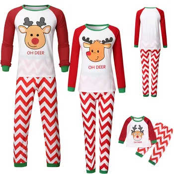 Družina Ujemanje Pižamo Določa Odrasli Otroci Srčkan Santa Claus Elk Tiskanja Dekleta Sleepwear Prugasta More Fant Obleke Božični Zabavi