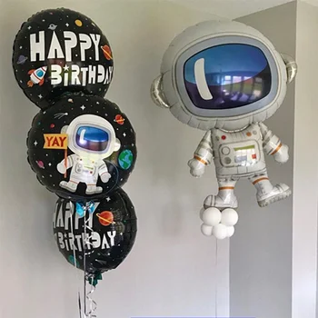 Astronavt birthday balon nastavite otroci risanke toy raketa vesoljsko ladjo baby balon happy birthday zastavo stranka dekoracijo balon