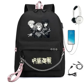 Anime Jujutsu Kaisen USB Nahrbtnik Študent Bookbag Zadrgo najlon Risanka Teengers Oprtnik Šolsko Torbo Appliques