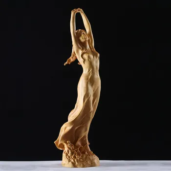 23 cm Les Kitajski Stil Lepota Ženski Kip, Kiparstvo Umetnostna Ročno Šimšir Carving Pravljice Miniaturni Dekoracijo Obrti