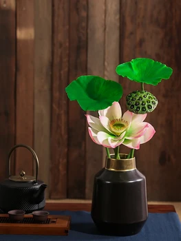 Ročno Občutek Umetni Lotus Water Lily Cvet, Zeleno Listje, Za Ribnik Vazo Rož, Ureditev Vrta, Doma, Poleg Buda Dekor