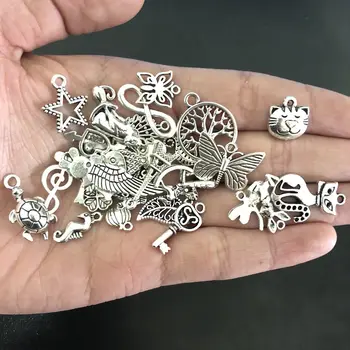 DIY Mešani 50pcs Antique Silver Čare Kroglice Ročno izdelan za Zapestnico, Obesek Ogrlice Uhani Posnetke Nakit, Izdelava Ugotovitve