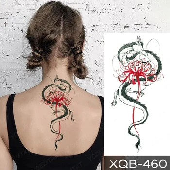 Rose Kača Nepremočljiva Začasni Tattoo Nalepke Plavanje Black Dragon Realne Flash Tatto Ženske, Moške Roke Body Art Ponaredek Tetovaže