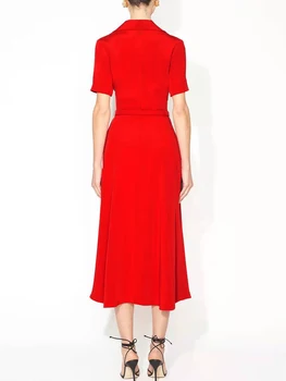 Moda 2022 Pomlad Jesen Nove Ženske Midi Obleko Oblikovalci Visoke Kakovosti Vintage Eleganten Casual Stranka Kratkimi Rdeča Obleka