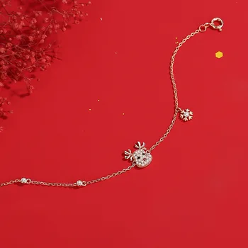 Novo 925 Sterling Srebro Trendy Rose Zlata Diamond Santa Claus Snežinka Zapestnica Korejski Modni Nakit Božična Darila Za Ženske