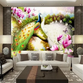 Po meri Magnolija Cvetlični Pav Oljna slika, Foto Tapete za dnevno Sobo, Spalnica Dekor Ozadje 3D Stenske Papirjev Doma Dekor