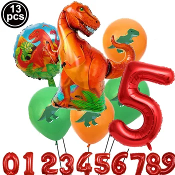 Dinozaver Stranka Rojstni dan Balon Dekoracijo Kit Mestno Slika 1 2 3 4 5 6 7 8 9 Otroci T-rex Napihljivi Folija Baloni