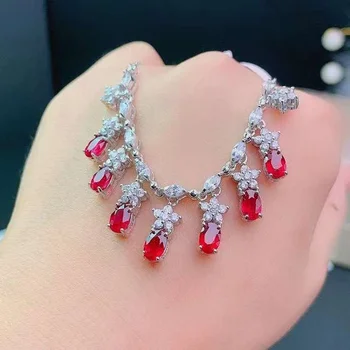 【M&T】naravna ruby ogrlica 925 sterling srebro high-end nakit darilo, punco, fanta, darilo