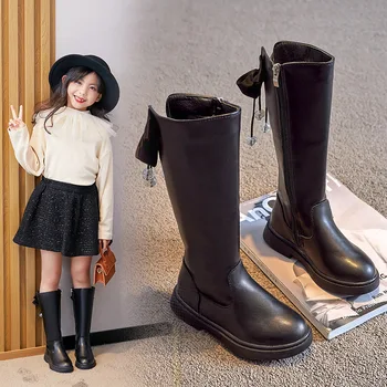 Moda Lok Dekleta Čevlji Jeseni Otrok Visoki Škornji 2022 Nove PU Usnje Non-slip Britanski Stil Otroci Škornji Otroci Športni Copati