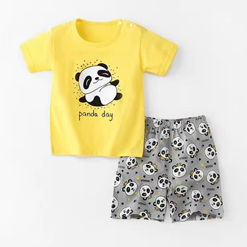 Poletje Otroci Pižame Nastavite Kratek Rokav T Shirt Hlače Otroci Pižame Fant Dekleta Pijamas Cartoon Živali Baby Sleepwear Za Malčka