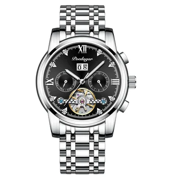Novo Tourbillon Švicarski moški mehanska ura Koledar Polno samodejno nepremočljiva multi-funkcijo votlih svetlobna hegemonic watch