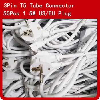50pcs/veliko 1,5 M 3Pin Priključki z NAMI Plug / EU Plug Podaljša Kabel Bele Barve AC Napajalni Kabli Za T5, T8 LED Lučka Cev z DHL