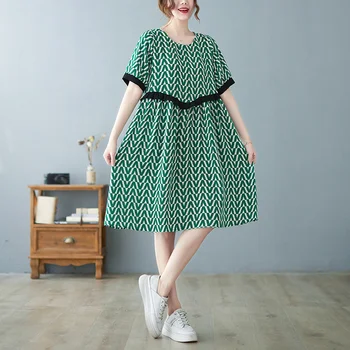 Korejski Šifon Obleko Žensk Poletje 2022 Novo Ohlapno Moda Šivanje Tiskanja Kratek Rokav Princesa Obleke Ženske