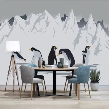 XUE SU Meri, velika zidana ozadje pingvin sneg gorskih ročno poslikano risanka ozadju stene steno pokrivna