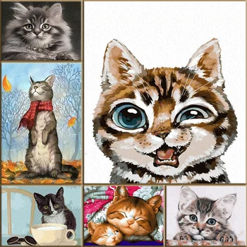 Barvo S Številko Luštna Mačka Živali Slike, Olje, Barvanje Z Številkami Mačka Risanje Na Platno Doma Dekor Akril Wall Art DIY Darilo