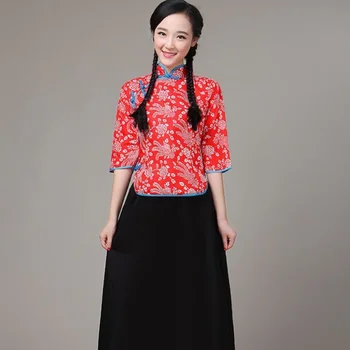 Kitajski Camellia Dekle Folk Dance Performance Oblačila Vasi Girl Qingsao Ples Kostum Ženske Fazi Obleko Za Noč Čarovnic Cosplay