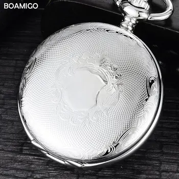 FOB moških žepne ure luksuzni mehanska ura BOAMIGO blagovne znamke okostje rimsko številko ure srebrno verigo darilo ura reloj hombre
