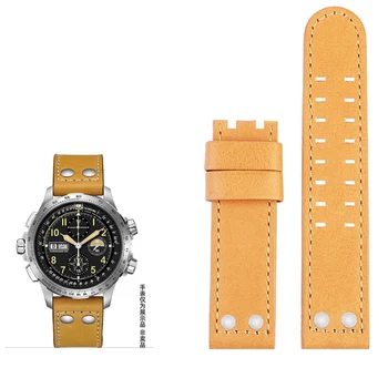 Pravega Usnja Watch Band Za Hamilton Kaki Področju Watch H77616533 Watchband Seiko Watch Trak 22 mm Gumb Sponke