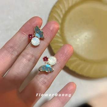 Korejski srčkan slog Metulj Uhani za ženske preprosto lepa olje Modro pobarvane Opal ear piercing uhan dekle stranka nakit