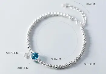 Verodostojno PRAVI. 925 Sterling Silver Blue crystal quartz & lucky kroglice Star verige Zapestnica C-S3271