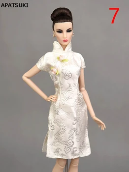 White Dragon Ročno Tradicionalno Kitajsko Obleko Vestido Obleko Za Barbie Cheongsam Visoko Vratu Qipao Edinstveno Večerne Obleke