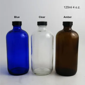 6 x 120ml 4 oz Prazno Boston Krogu Modre Jasno, Jantarja Steklenici za Eterično Olje, z Uporabo Plastičnih Polyseal (Membrana), Podložena Zaprtja