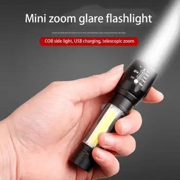 LED Svetilko USB Polnjenje Baklo Policija Zoom Kampiranje, Pohodništvo Svetlobe Močno Svetlobo Tele Svetilka na Prostem LED S Strani Lahka Vrv