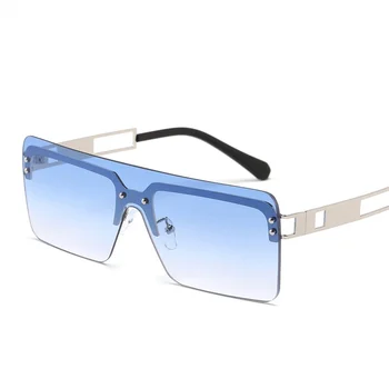 Velika Okvirjem Kvadratnih Enem Kosu sončna Očala 2022 Ženske Moški Ravno Top Rimless sončna Očala Lady Luksuzni Kovinski Okvir za Očala UV400