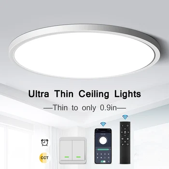 0.9 palčni Ultra-tanek Strop lučka Smart APP/Daljinski upravljalnik LED Stropna Luč za Prostor Zatemniti Plošča luči za dnevno Sobo, Kuhinjo,