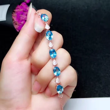 Jasno, modri Topaz gemstone zapestnica za ženske s srebrno naravni biser dobro cut in podolgovat rojstni dan obletnica prisoten