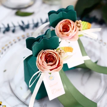 20 kos Poroko bonboniera Romantično cvet kartona Darilni embalaži papirnato vrečko pisane svilene dekor bonboniera poročno darilo za goste