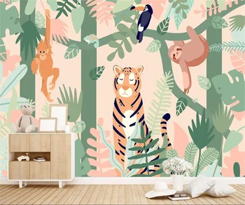 Po meri Akvarel Ročno sestavljen risanka gozdnih živali tiger Ozadje Zidana 3d Živali Ozadje Nalepke Umetnosti v Ozadju Stene обои
