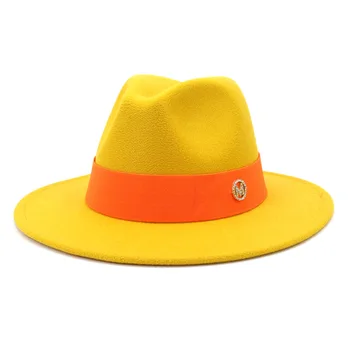 Spot Fedora novo jeseni in pozimi klobuk unisex oranžna M logotip pribor Fedora počutil klobuk jazz fashion pozimi klobuk кепка мужская
