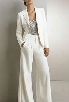 Jakna+Hlače Bele Žene Dame Poslovnih Urad Tuxedos Delo Obrabe Novo Obleko Vzročno Po Meri