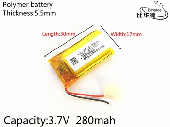 1PCS litij-ionsko Polimer baterijo 3,7 V 551730 280mah lahko meri CE, FCC, ROHS MSDS