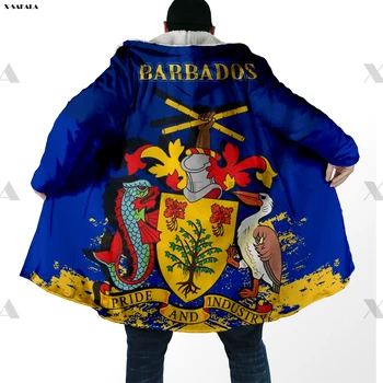 Barbados Državi Zastave, Roke 3D Tiskanih Hoodie Dolgo Duffle Plašč Hooded Odejo Plašč Debel Suknjič Bombaž Puloverji Dunnes Suknji