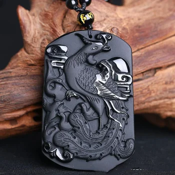 Naravni Obsidian Phoenix Ogrlico, Obesek Moški Ženske Feng Shui Čare Black Jade Ročno izrezljane Phoenix Ogrlice Srečo, Amulet Darila