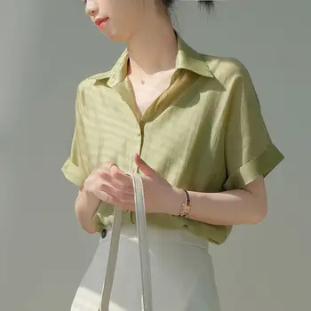 Poletje tanke kratka sleeved nebo svile vrh nišo oblikovalec za ženske svileno srajco dekle