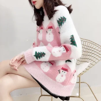 Božič Sweater2021 Jeseni Tiskanje Božič Pulover Ženske Korejskem Slogu Ohlapen Pulover Sladko Pleteni Pulover Študent Moda