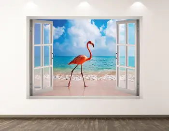 Flamingo vinilna - Plaži 3D Pogled Okno Wall Art Nalepke Otroci Dekor Vinil Doma Plakat po Meri Darilo KD41