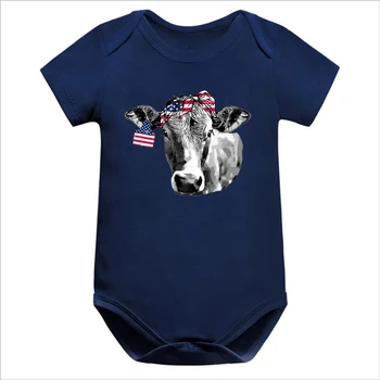 Krava Ruta Baby Girl Obleke Heifer Krava ZDA Novorojenčka Oblačila 2021 Ameriško Zastavo Patriotske Obleka, Modni Poletje 0-6m