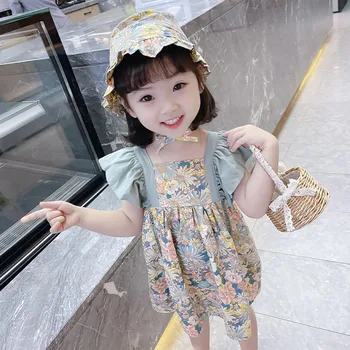 2021 Novo Poletje Srčkan Baby Dekleta Cvetlični Obleko Korejske Modne Kratke Letenje Rokav Backless Otroci Princesa Obleke Childen Oblačila