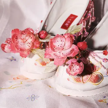 Kitajski Tradicionalni Hanfu Čevlji Za Ženske Song Dinastije Cvet Vezenje Tassel Beaded Breskev Dekoracijo Pravljice Poročni Čevlji 2022