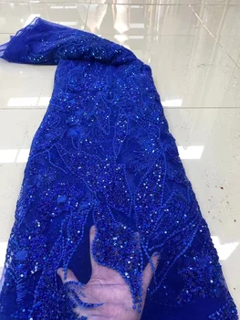 2022 kraljevsko modra Afriške Sequins Čipke Tkanine Luksuzni francoski Nigerijski Beaded Očesa Tkanine, Čipke Visoke Kakovosti Poročno Obleko